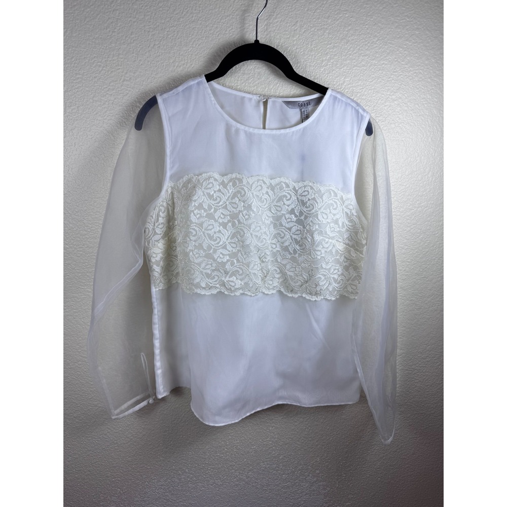 NWT Coast Valletta Organza Top Size 12 Ivory Sheer Lace Mesh Minimalist‎ Fairy